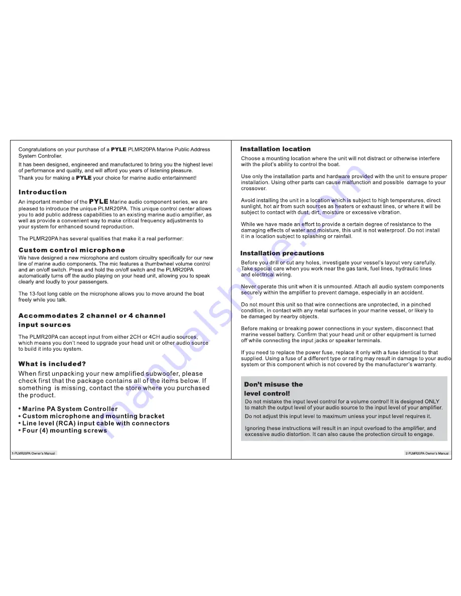 Pyle PLMR20PA Manual Download Page 2