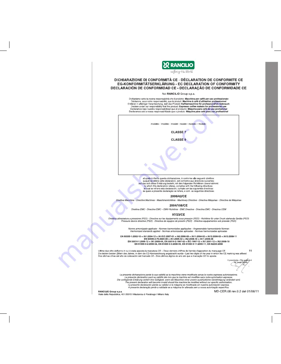 Rancilio CLASSE 9 User Manual Download Page 95