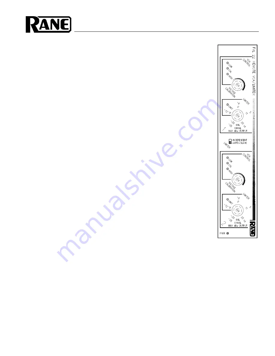 Rane FVL 22 Operating And Service Manual Download Page 1