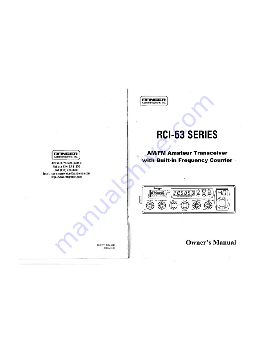 Ranger RCI-36 Series Owner'S Manual Download Page 1