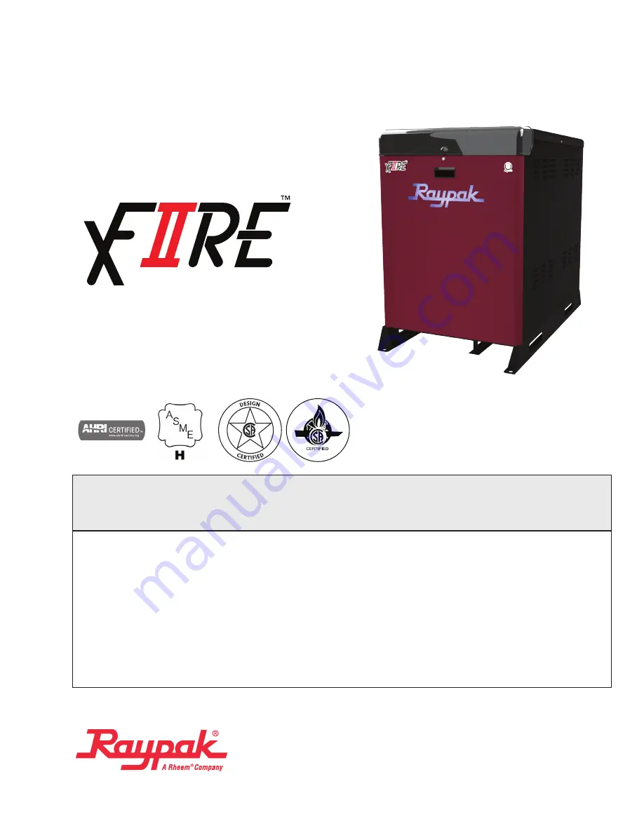 Raypak Xfiire 1000B Installation And Operation Manual Download Page 1