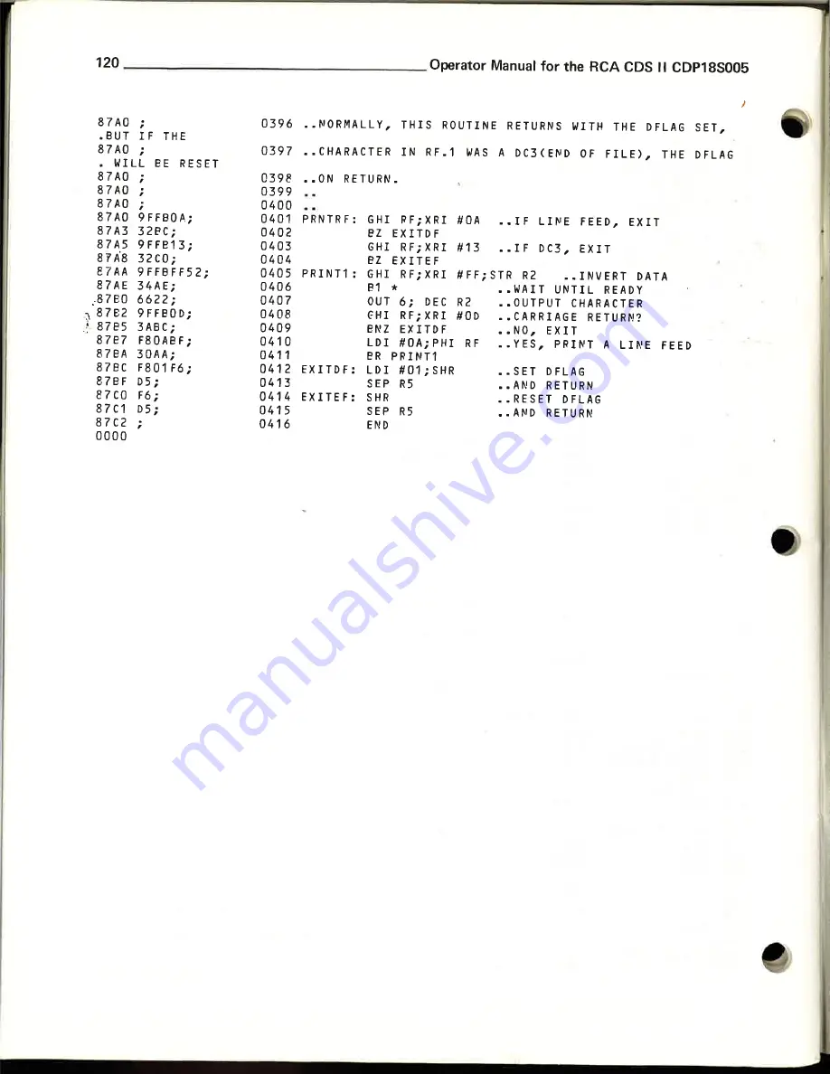 RCA 1800 Operator'S Manual Download Page 121