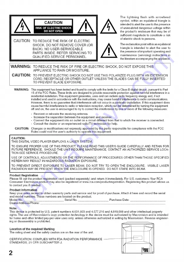 RCA 27F501TDVB User Manual Download Page 2