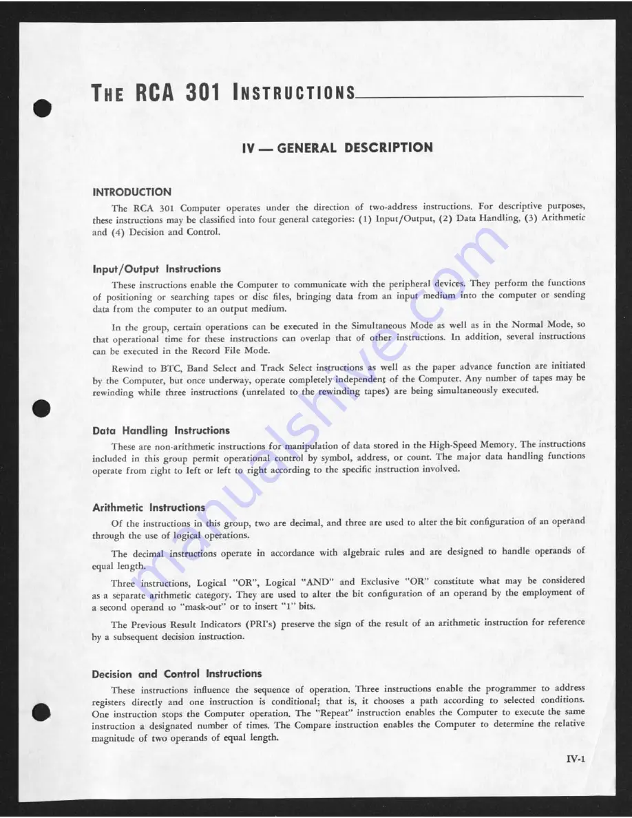 RCA 301 Programmer'S Reference Manual Download Page 45