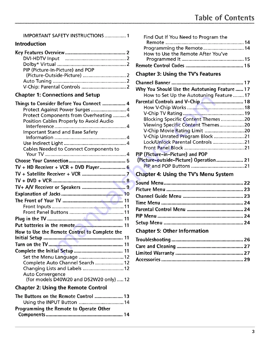 RCA D34W20YX1 User Manual Download Page 5