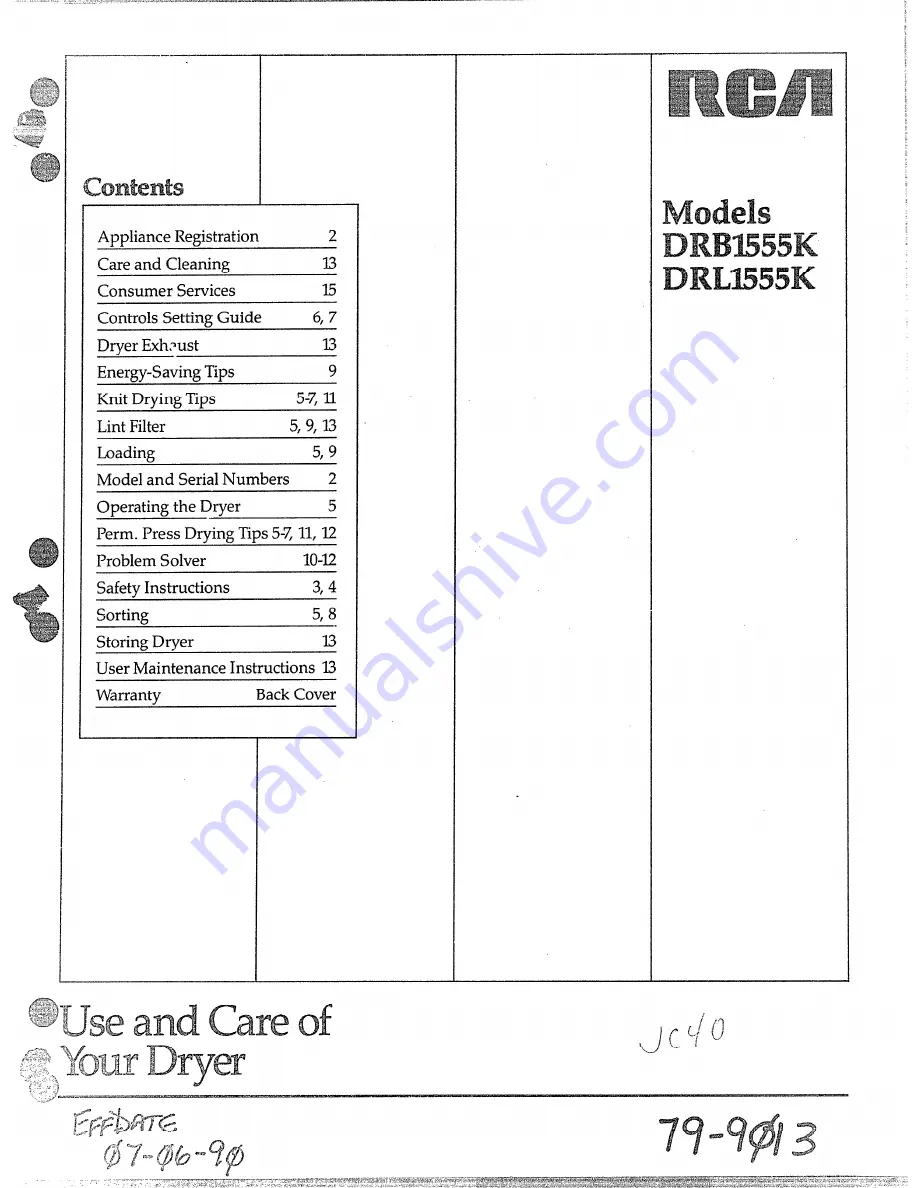 RCA DRBE55K Use And Care Manual Download Page 1