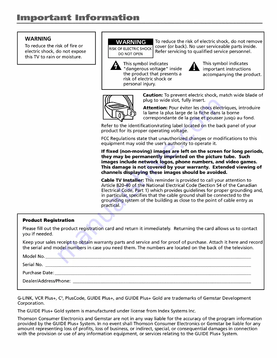 RCA F25424TX51AC5 User Manual Download Page 2