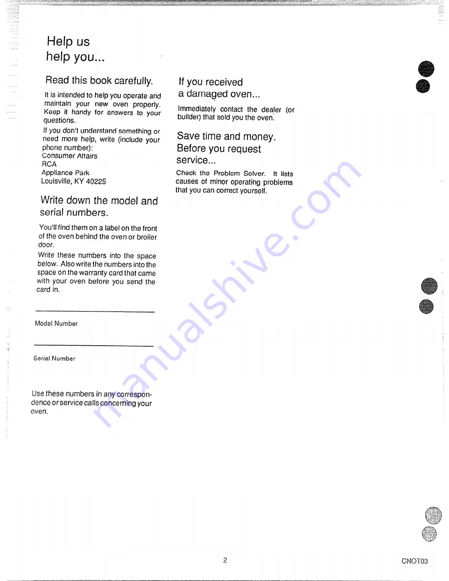 RCA L3K335GL Use And Care Manual Download Page 2