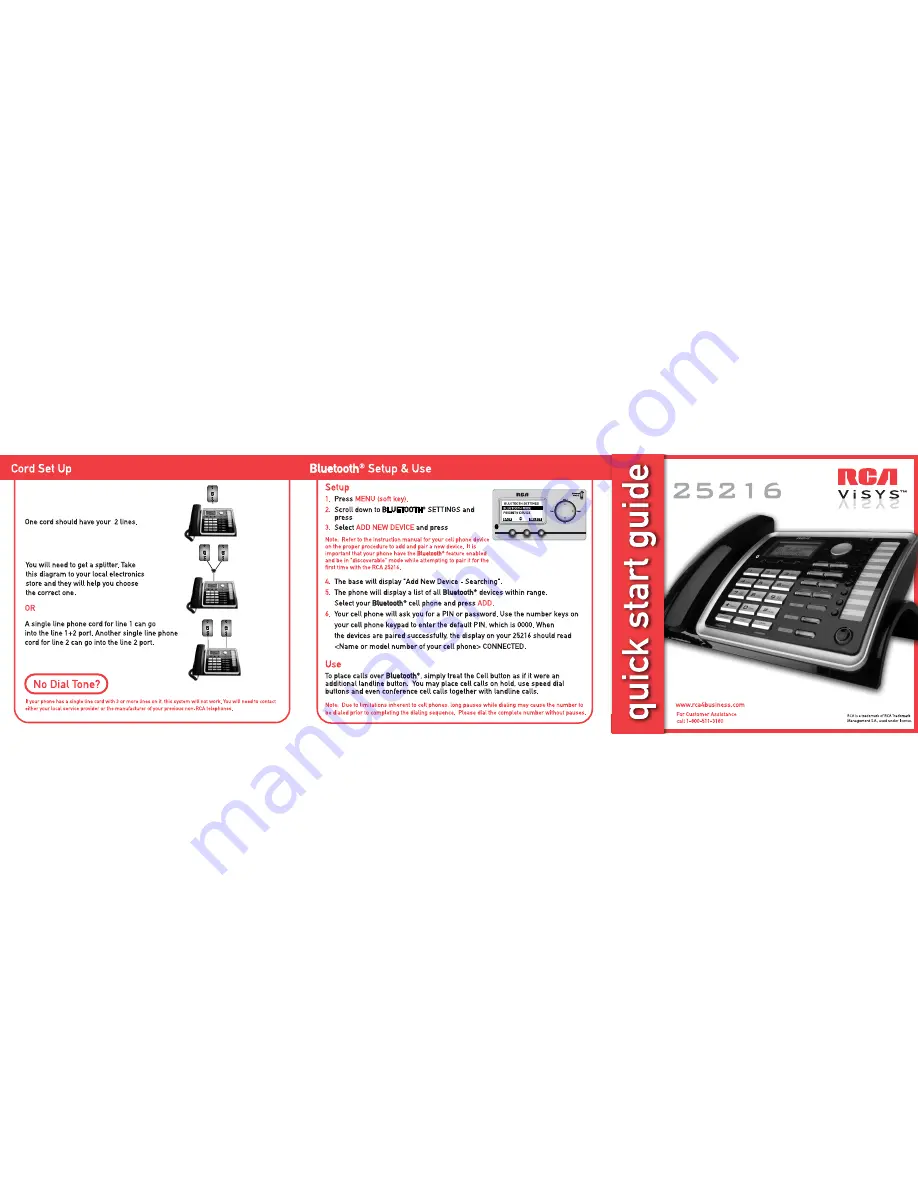 RCA VISYS 25216 Quick Start Manual Download Page 1