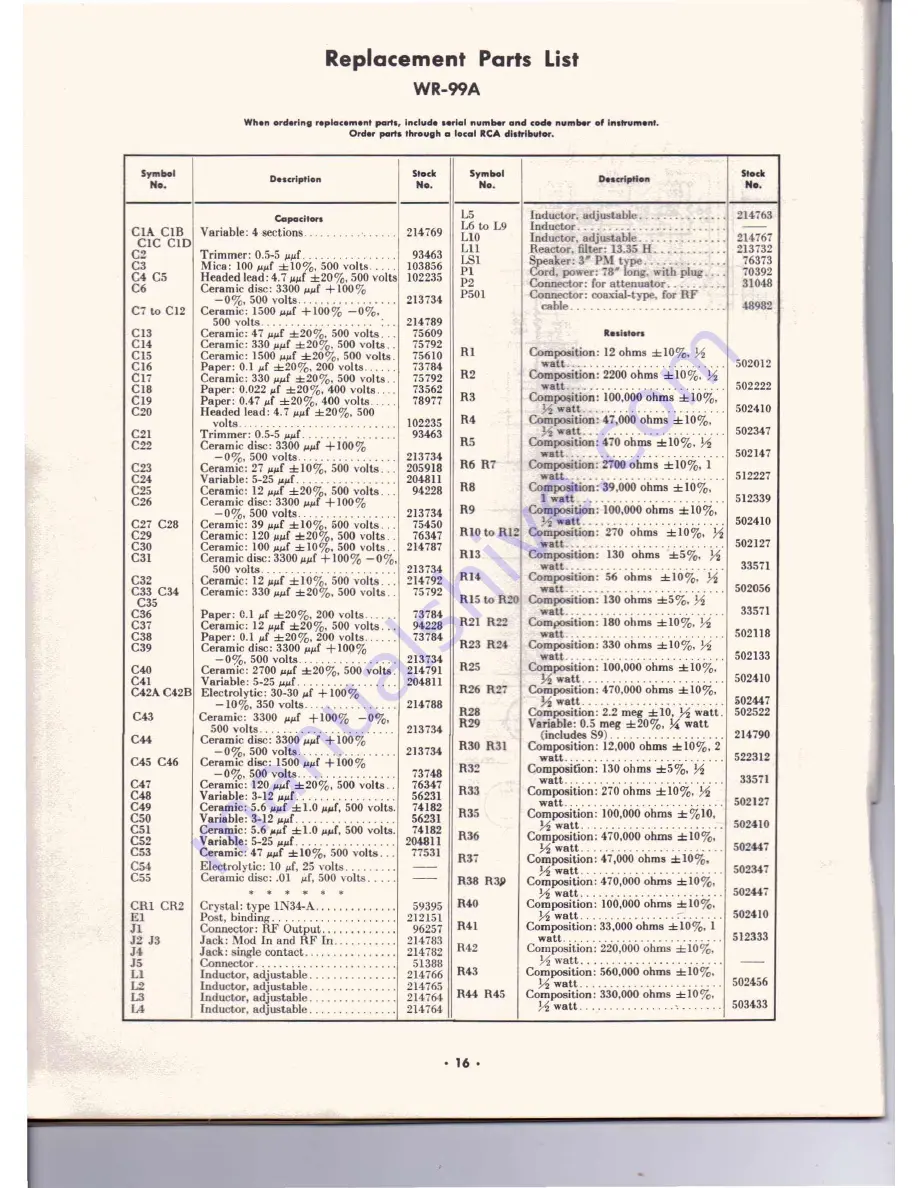 RCA WR-99A Operating And Maintenance Instructions Manual Download Page 16