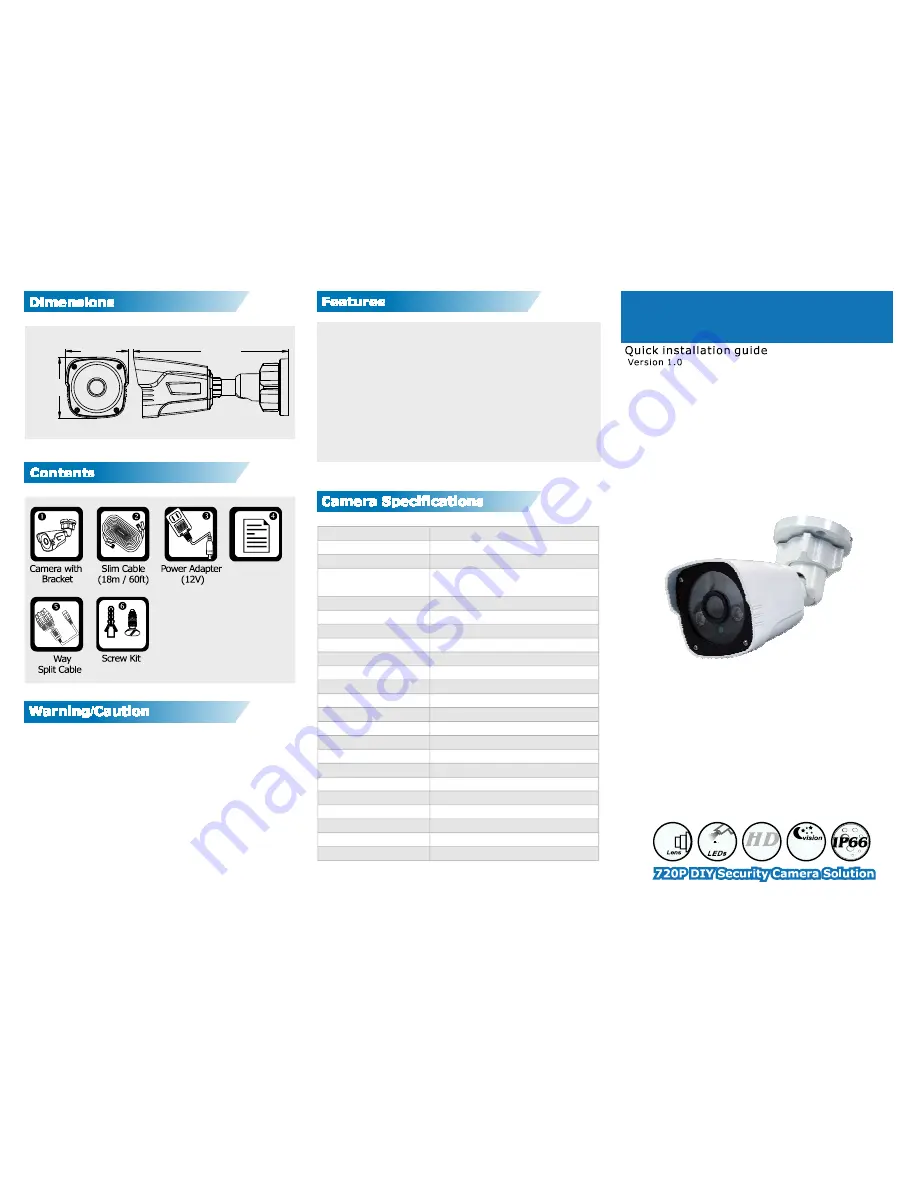 RDS 720P Weatherproof IR Night vision camera Quick Installation Manual Download Page 1