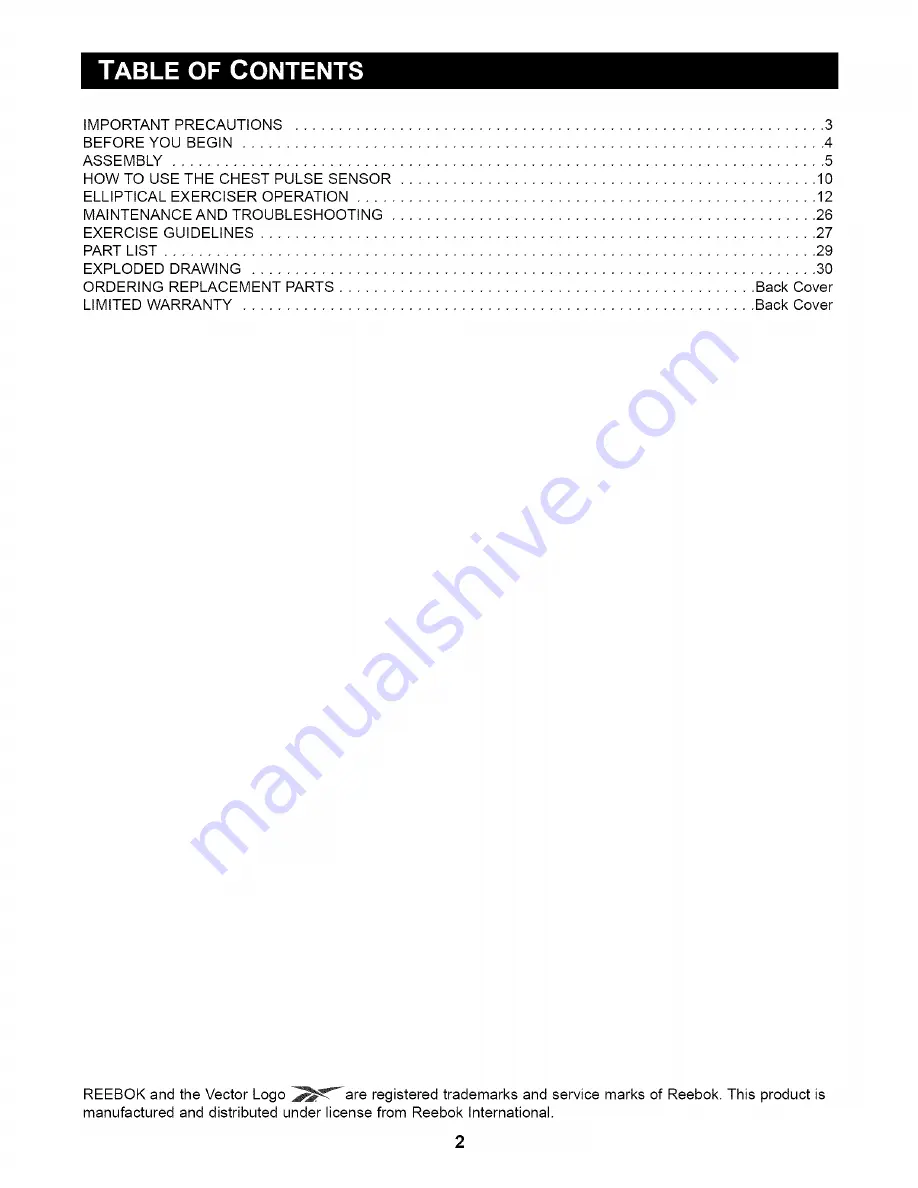 Reebok RBEL99020 User Manual Download Page 2