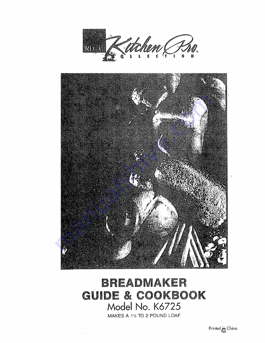 Regal K6725 Manual & Cookbook Download Page 1