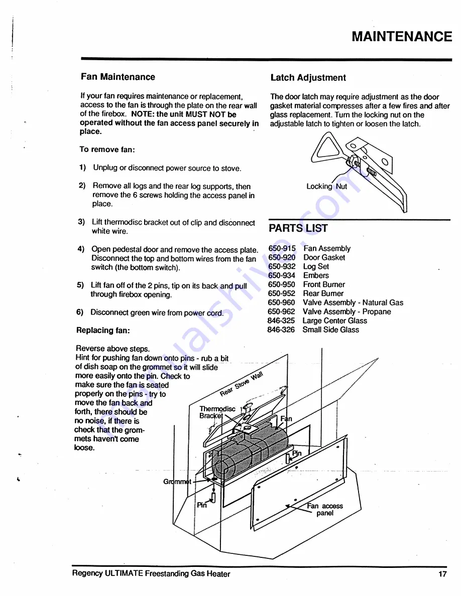 Regency ULTIMATE U41FS-LP Installation And Operating Instructions Manual Download Page 17