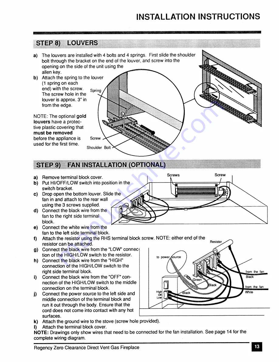 Regency Z30DVT-LP Installation And Operating Instructions Manual Download Page 13