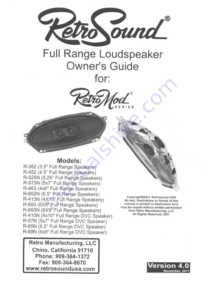 RetroSound RetroMod Owner'S Manual Download Page 1