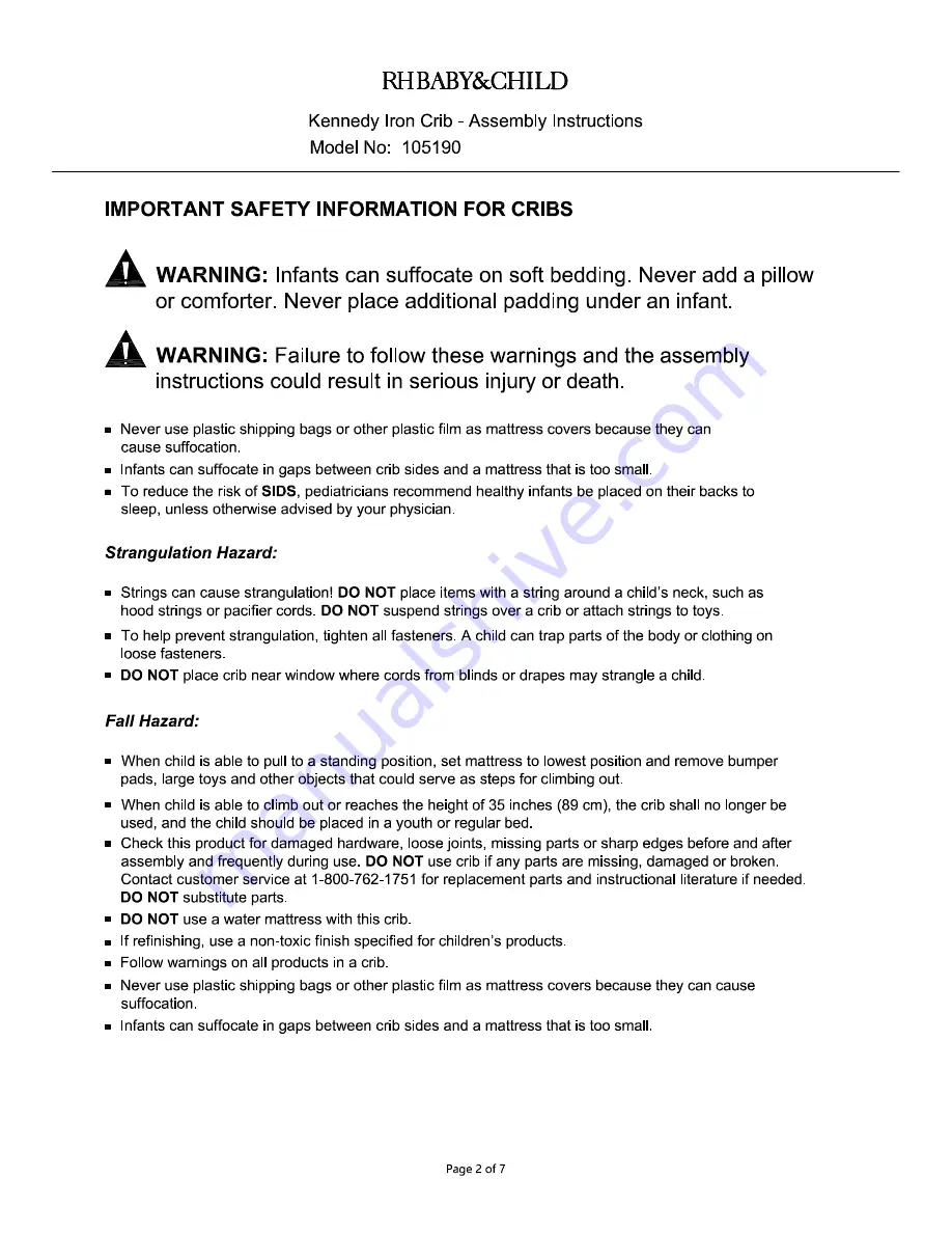 RH Baby&child Kennedy 105190 Manual Download Page 2