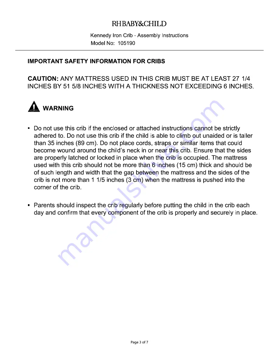 RH Baby&child Kennedy 105190 Manual Download Page 3