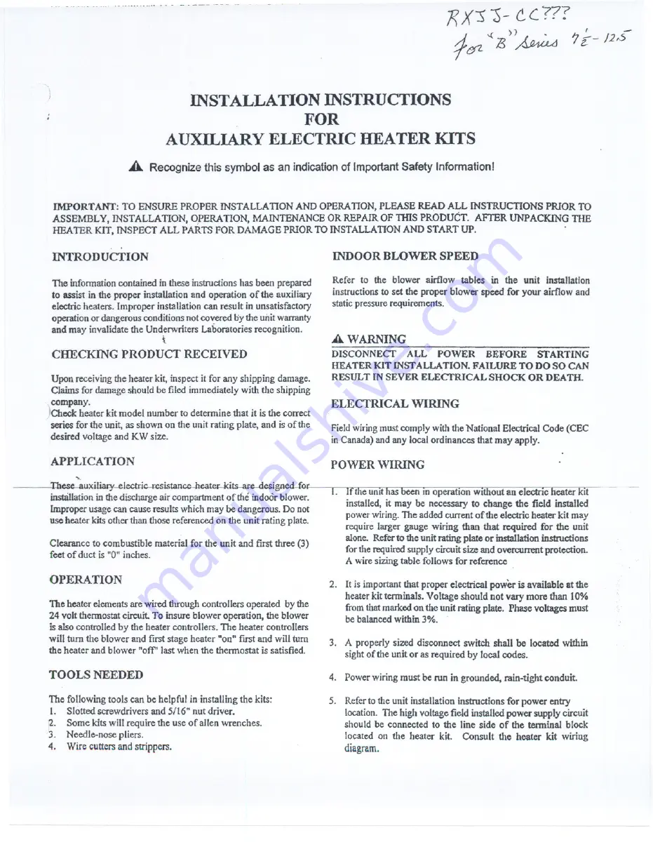 Rheem RXJJ-CC Series Installation Instructions Download Page 1