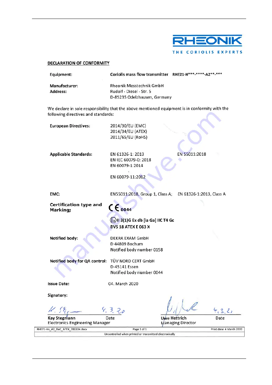 RHEONIK RHE21 Installation & Start?Up Manual Download Page 55