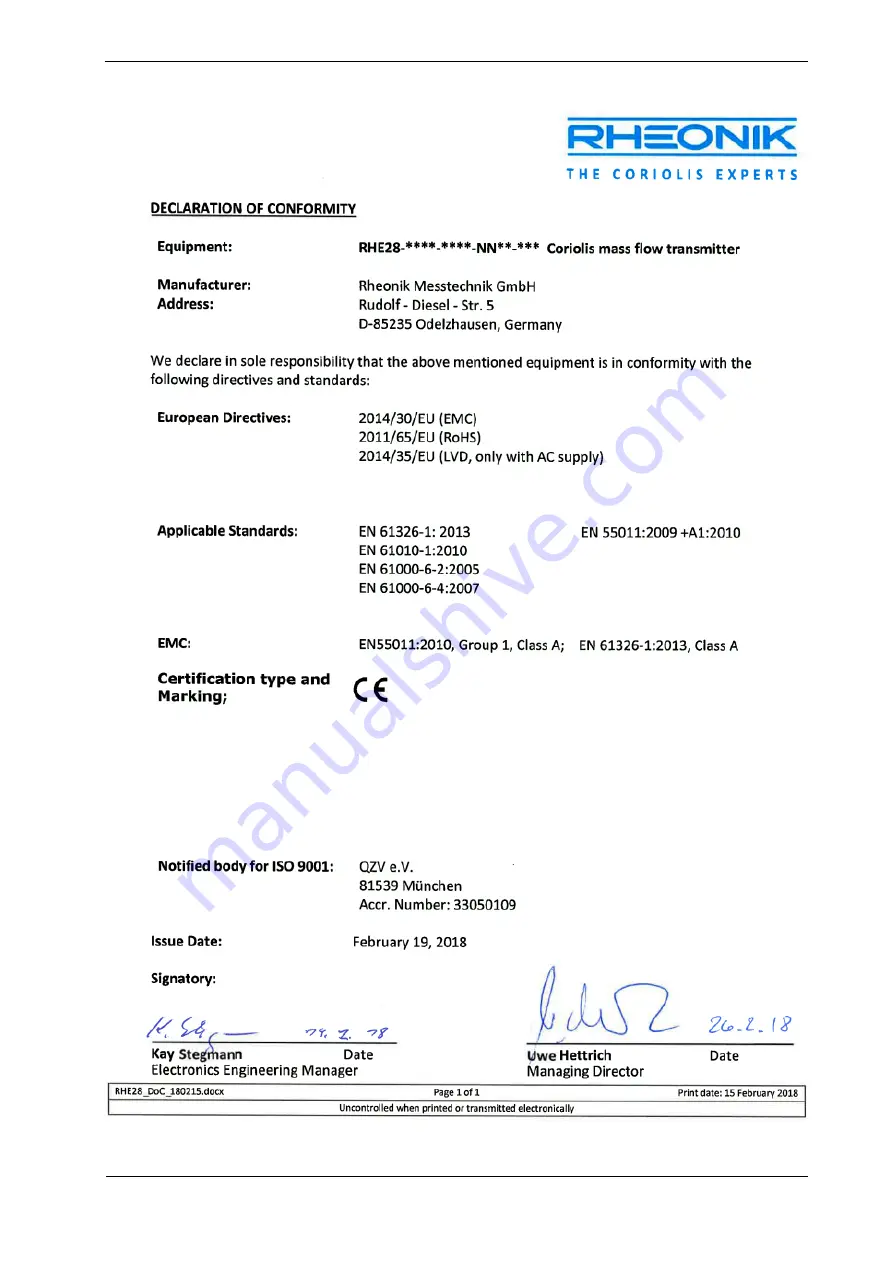 RHEONIK RHE28 Installation & Start?Up Manual Download Page 42