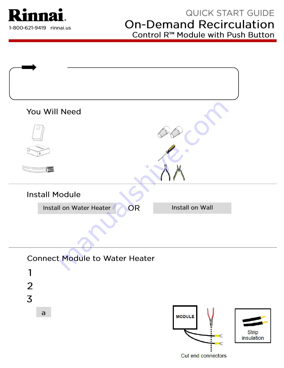 Rinnai Control R Quick Start Manual Download Page 1