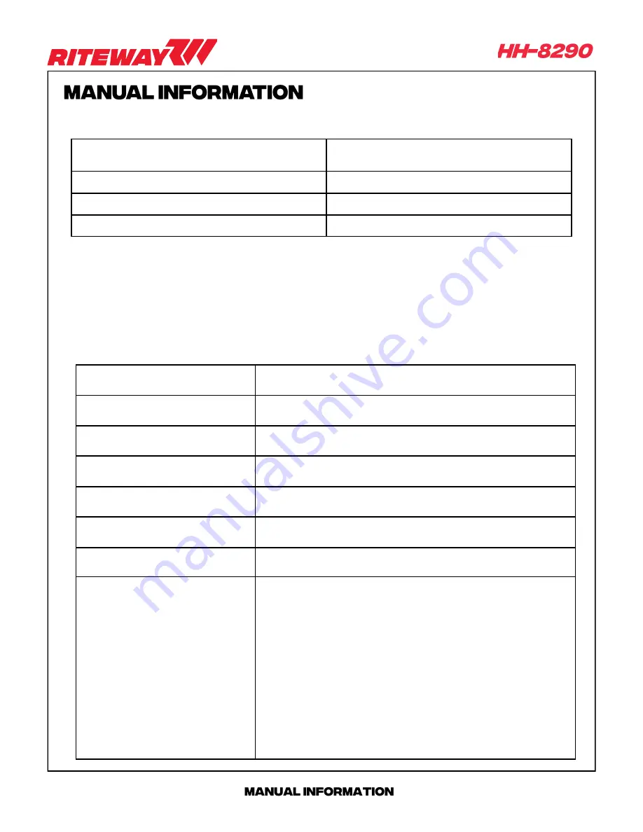 RITEWAY HH-8200 Operator'S Manual Download Page 9