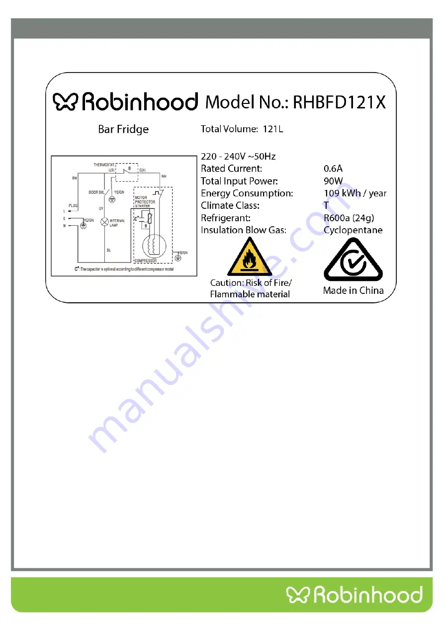 ROBINHOOD RHBFD121X Installation And Operating Instructions Manual Download Page 11