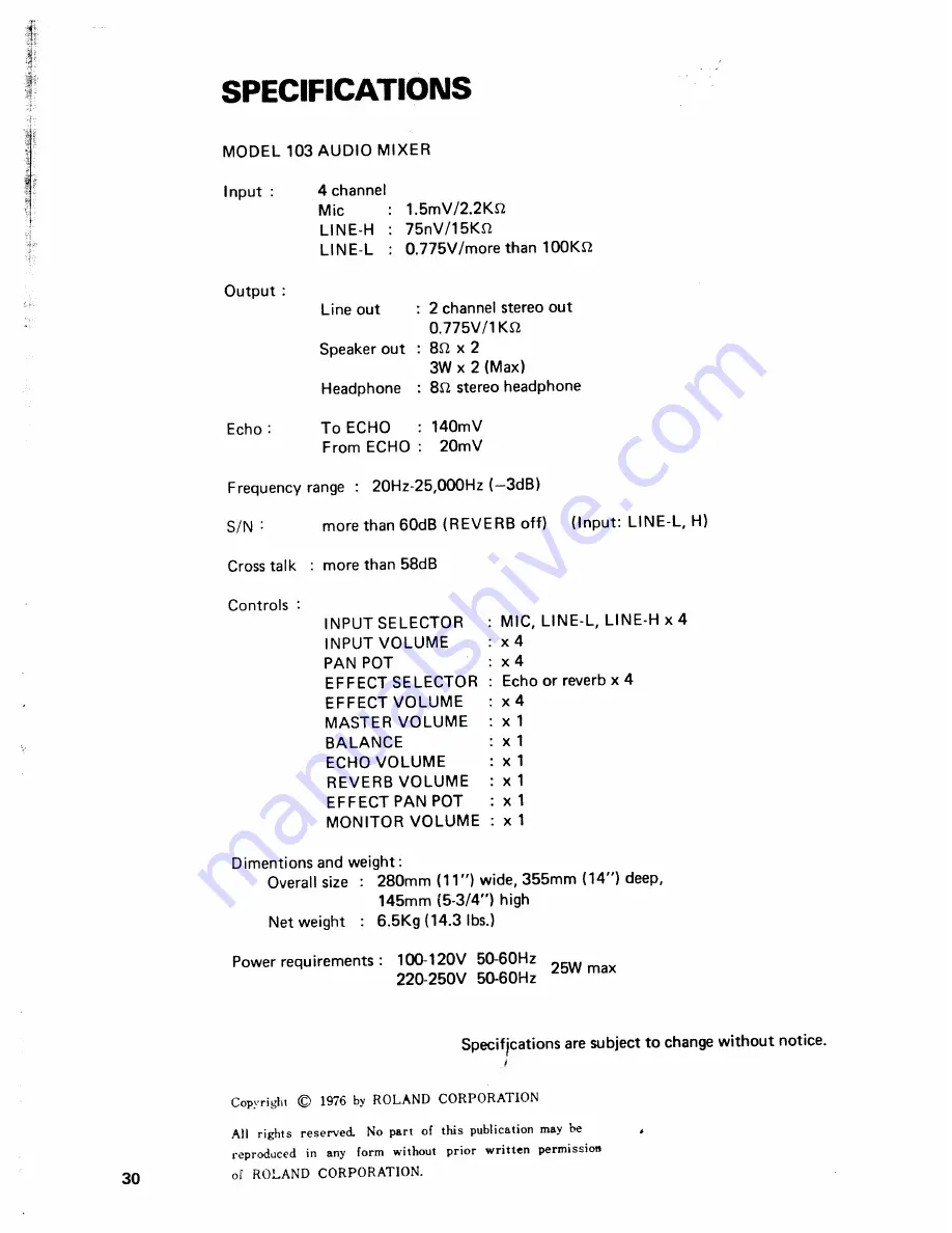 Roland 103 Instruction Manual Download Page 30