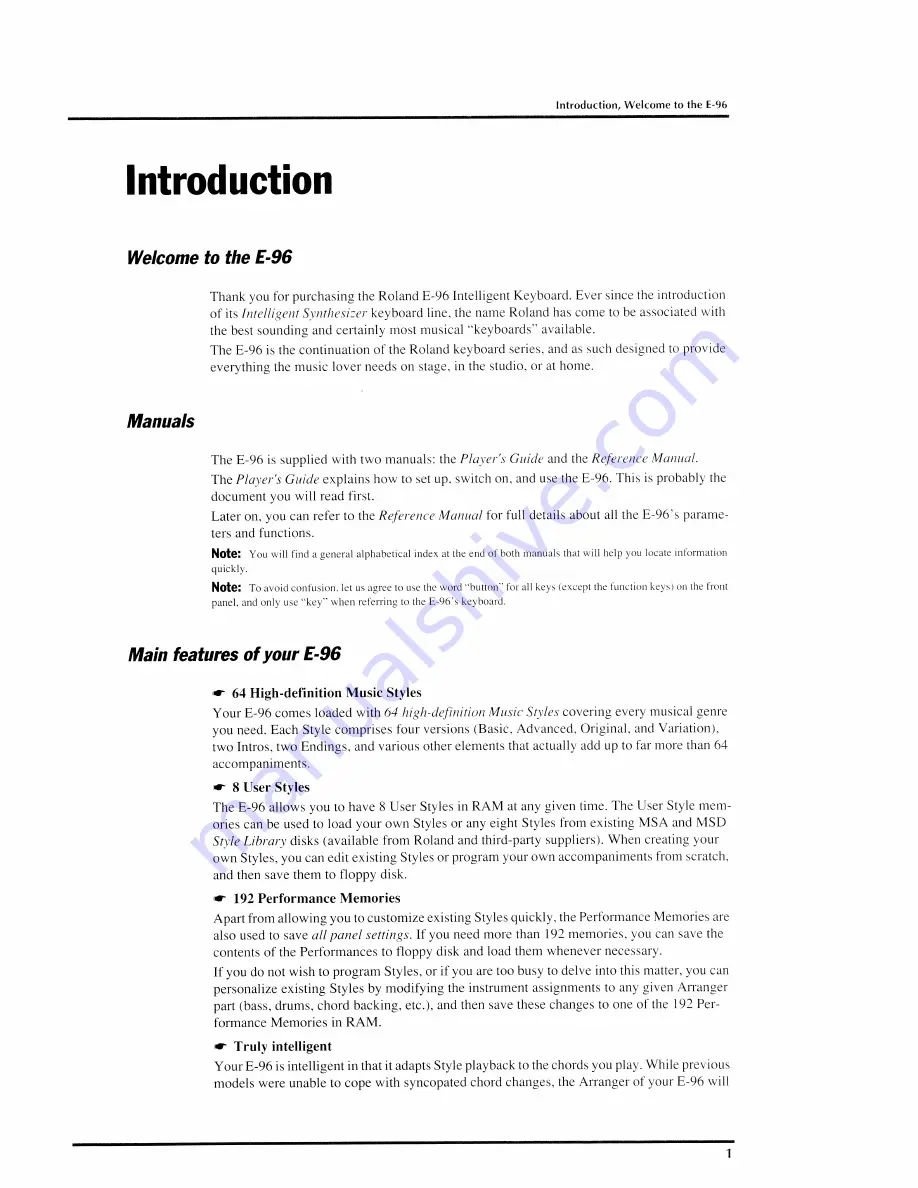 Roland E-96 Player'S Manual Download Page 3