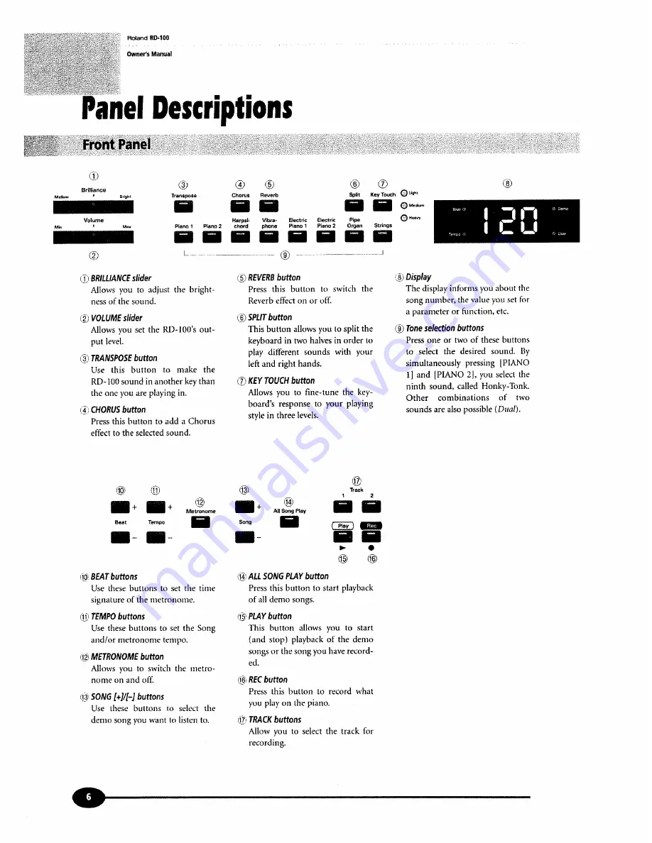 Roland RD-100 Owner'S Manual Download Page 6