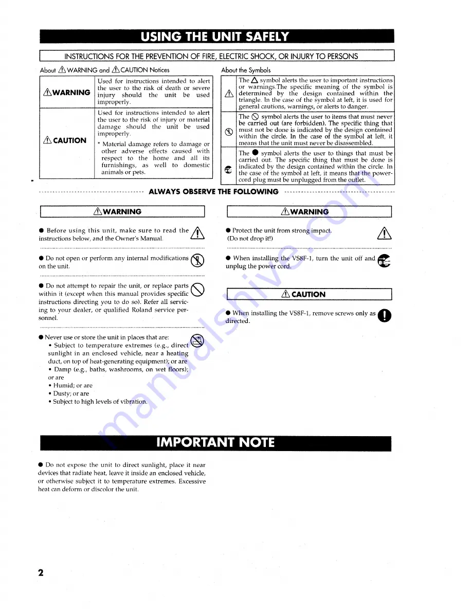 Roland VS8F-1 Owner'S Manual Download Page 2