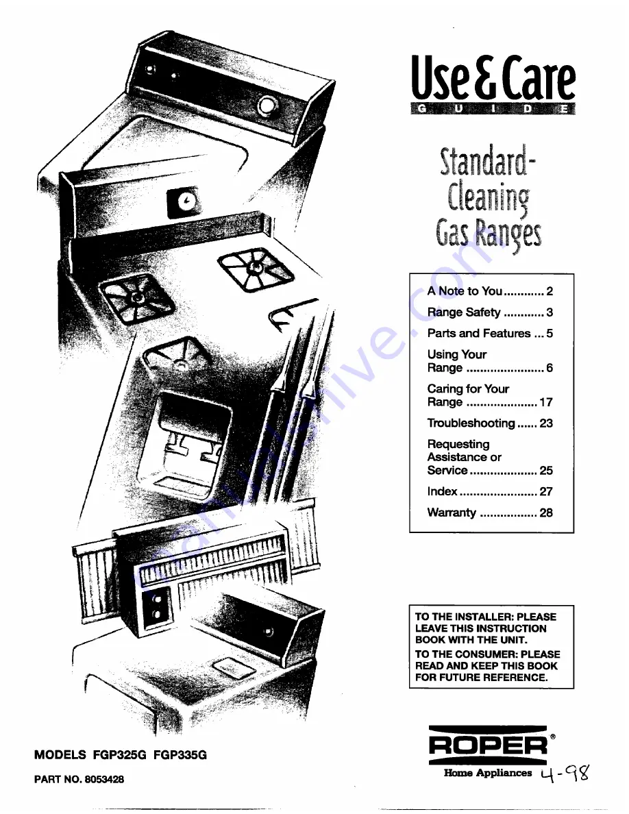 Roper FGP325G Use & Care Manual Download Page 1