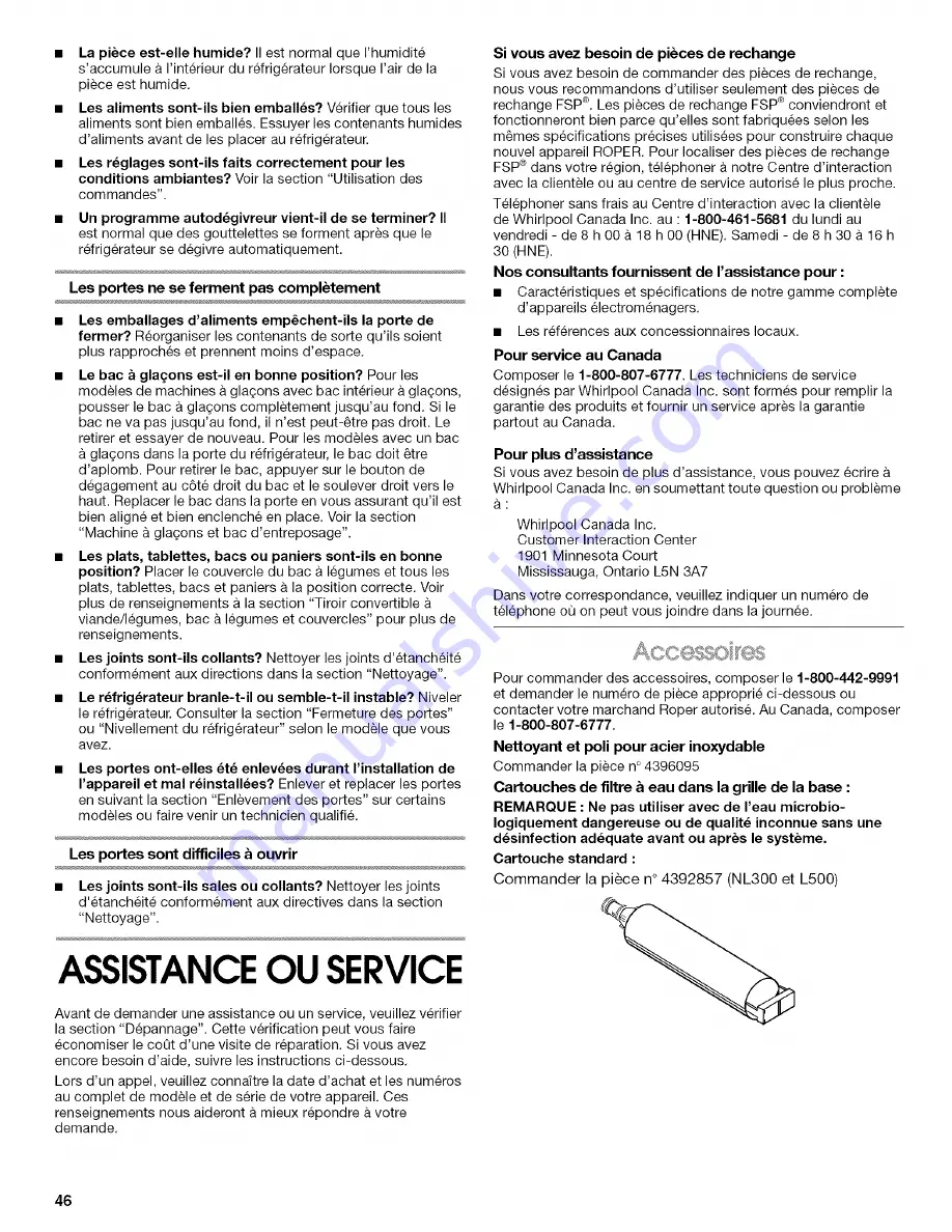 Roper RS25AFXRD01 Use & Care Manual Download Page 46