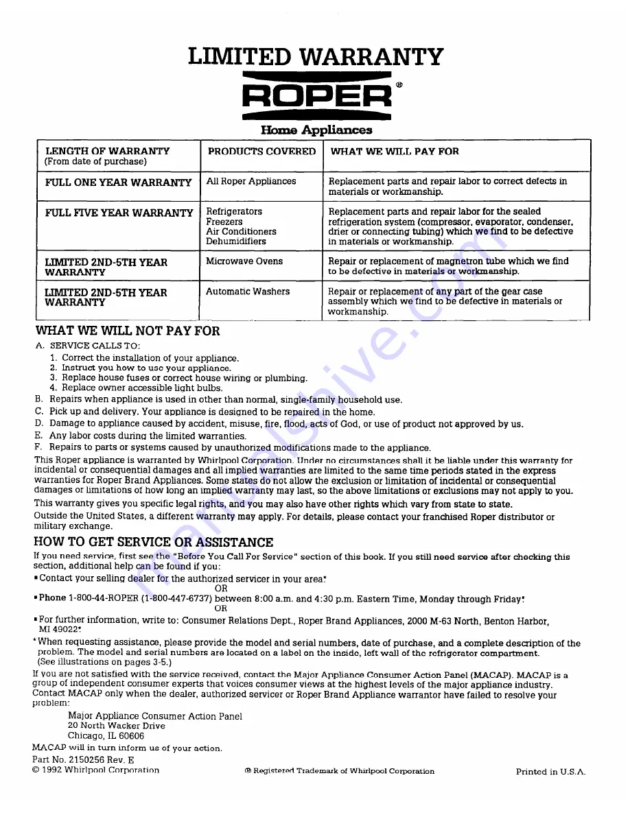 Roper RT14CK Use And Care Manual Download Page 12