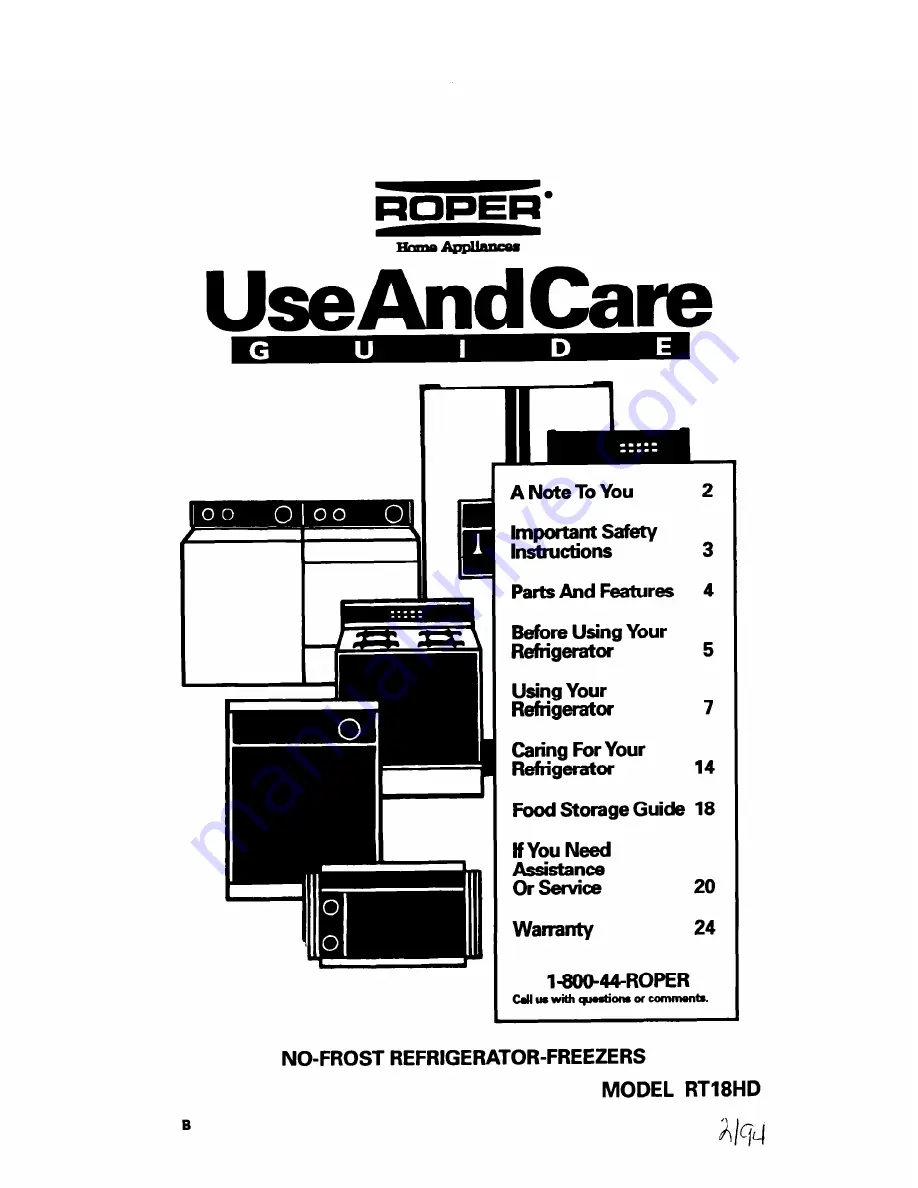 Roper RT18HD Use And Care Manual Download Page 1