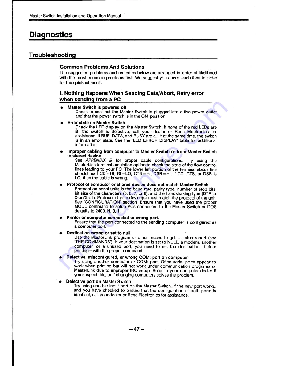 Rose electronics MASTER SWITCH Installation And Operation Manual Download Page 50