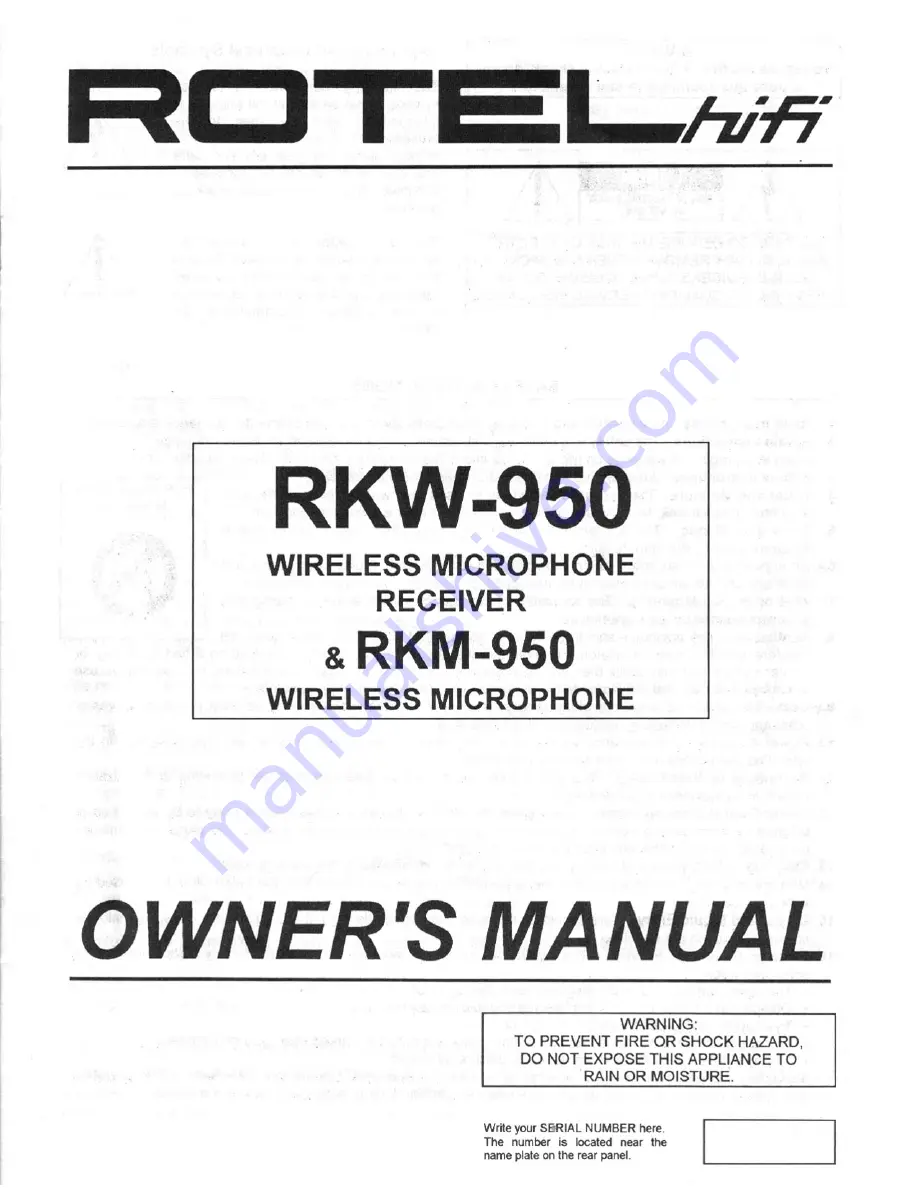 Rotel RKM-950 Owner'S Manual Download Page 1