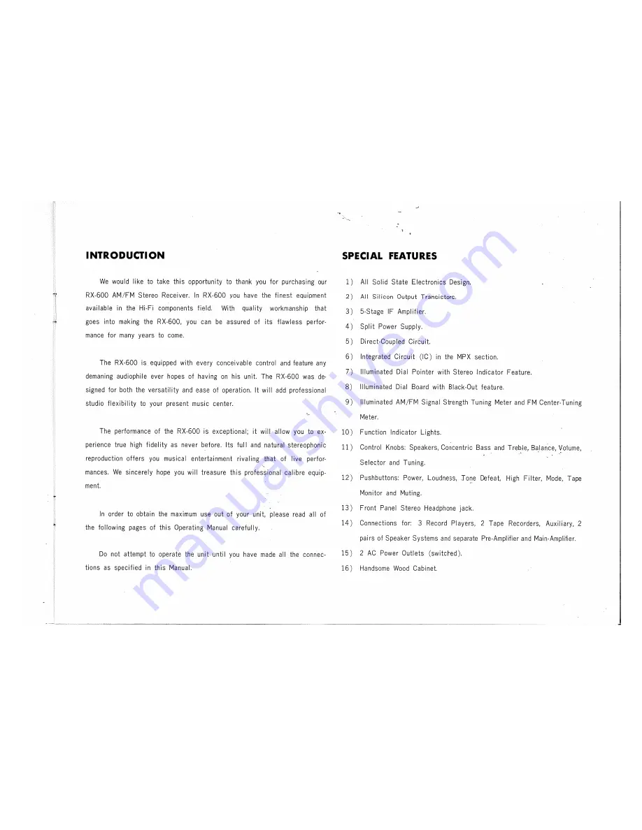 Rotel RX-600 Operating Manual Download Page 2