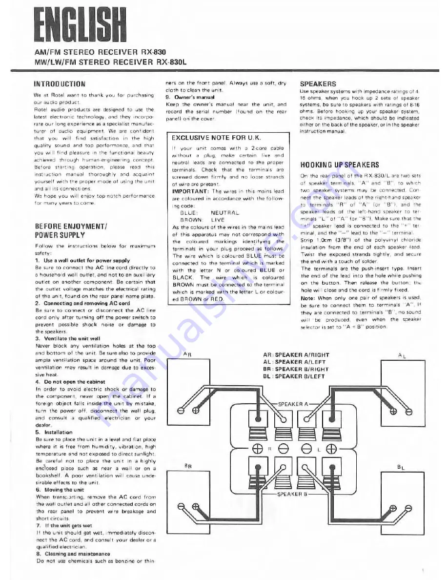 Rotel RX-830 Owner'S Manual Download Page 2