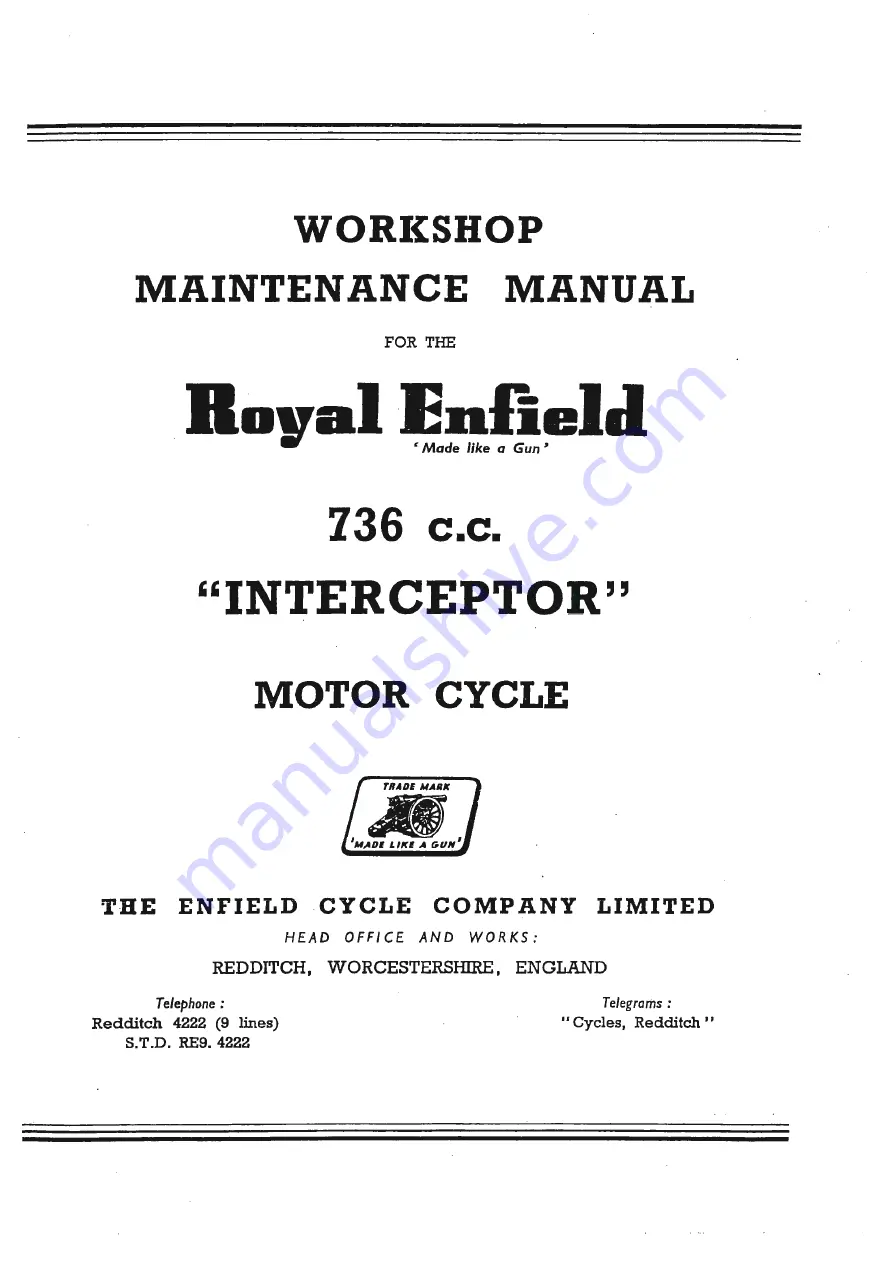 Royal Enfield INTERCEPTOR 1965 Workshop Maintenance Manual Download Page 1