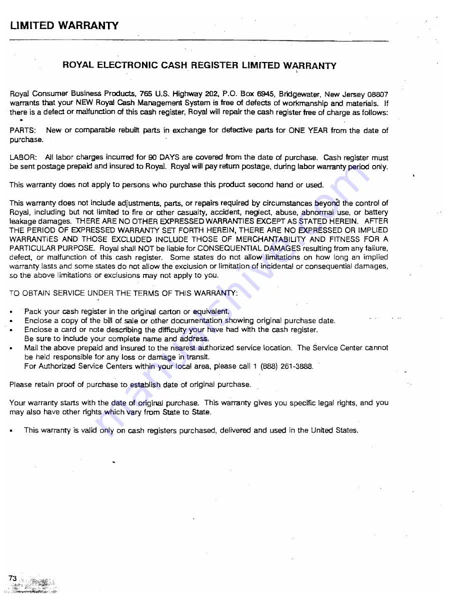 Royal 482NT Operating Manual Download Page 76