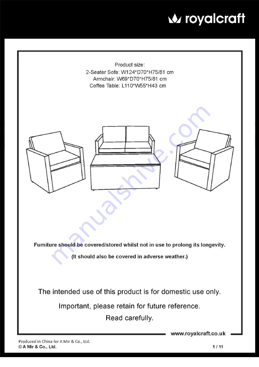 Royalcraft Berlin 4 Seater Sofa Set Assembly Instructions Manual Download Page 1