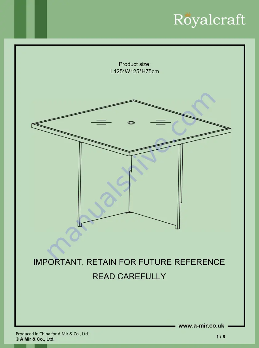 Royalcraft Deluxe Square Cube Table Скачать руководство пользователя страница 1