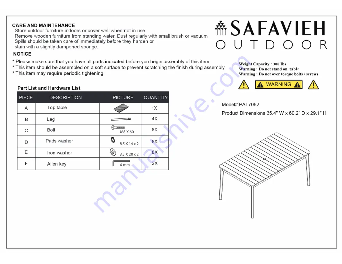 Safavieh Outdoor Europa PAT7082 Quick Start Manual Download Page 7