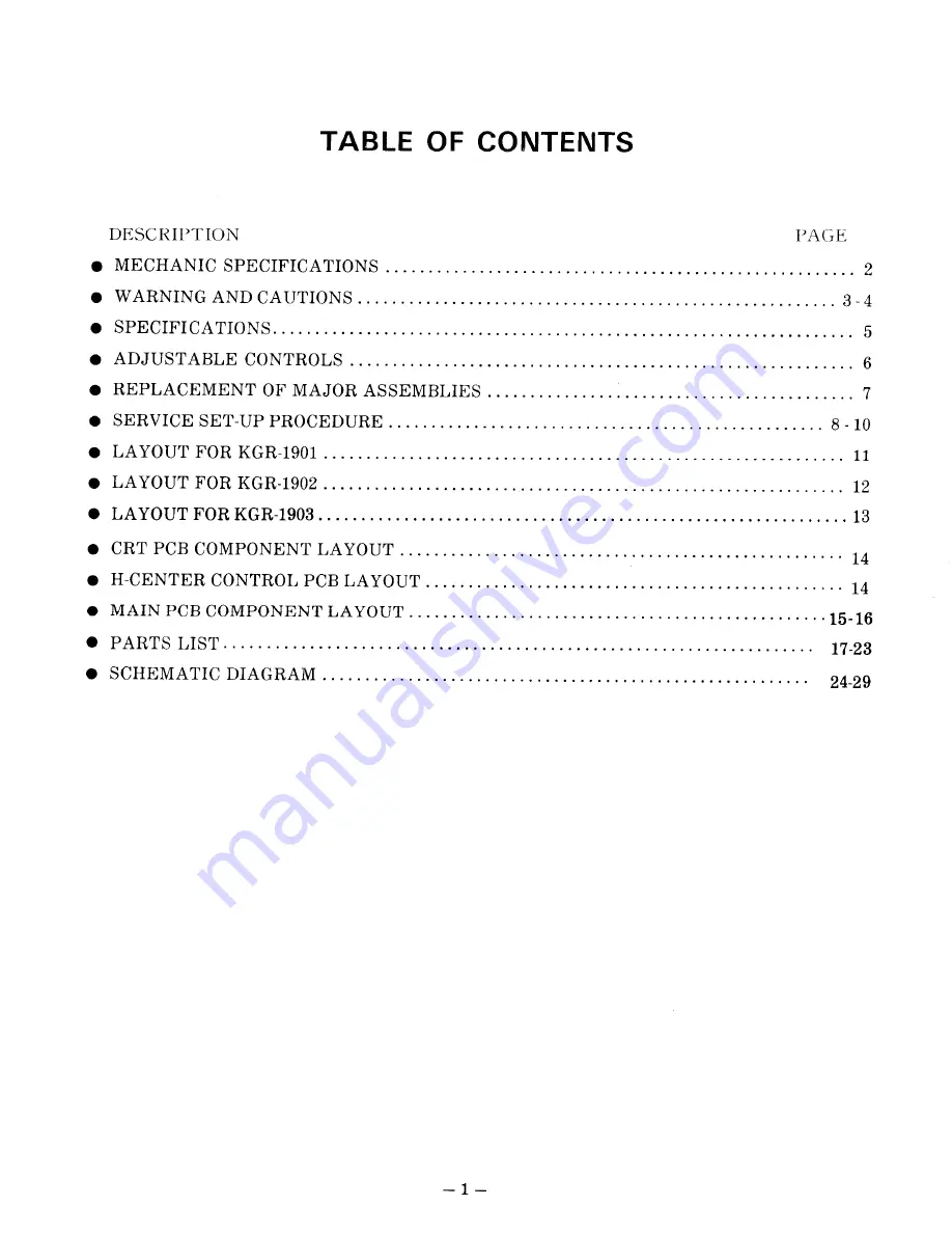 Sampo KGR-1901H Service Manual Download Page 2