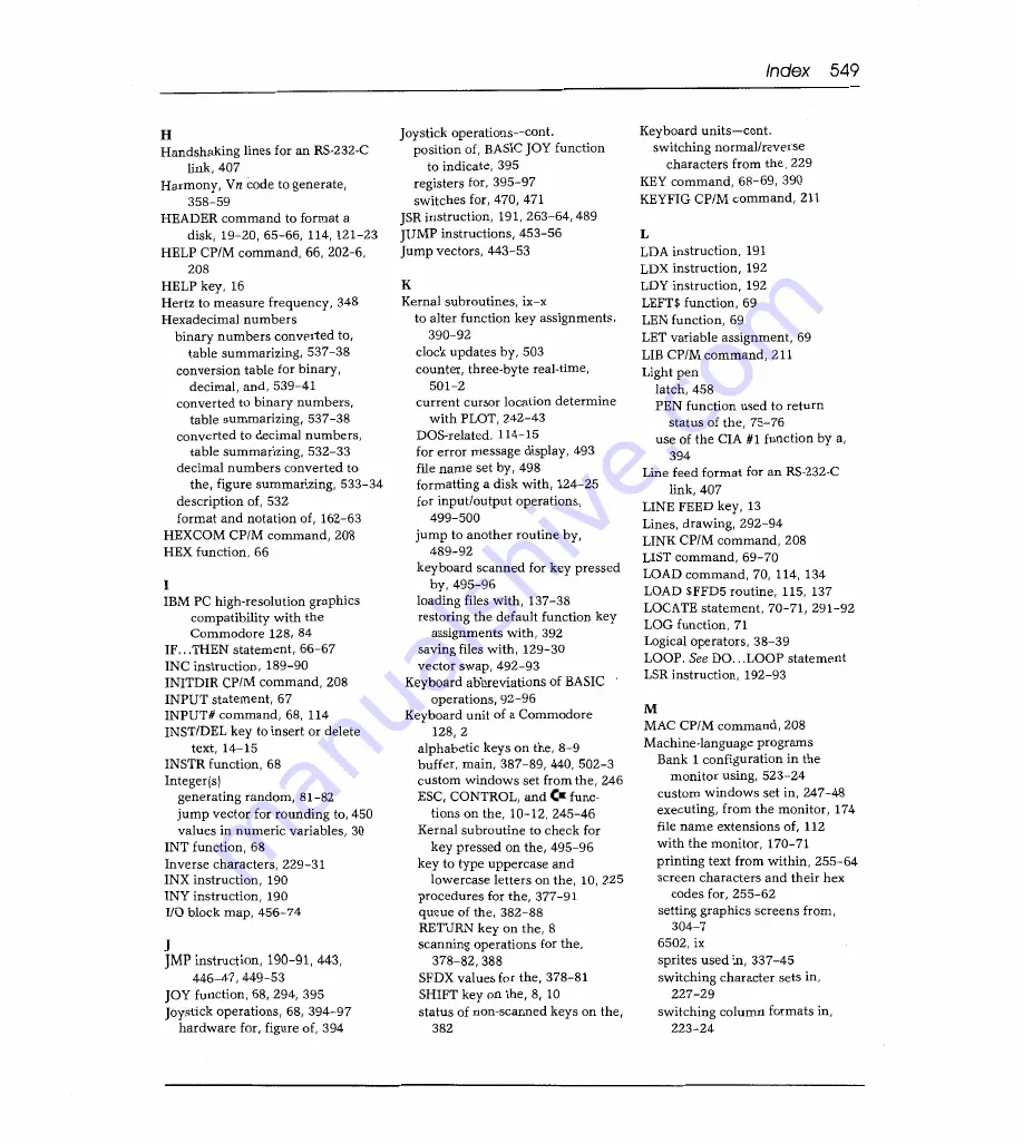 Sams Commodore 128 Reference Manual Download Page 556