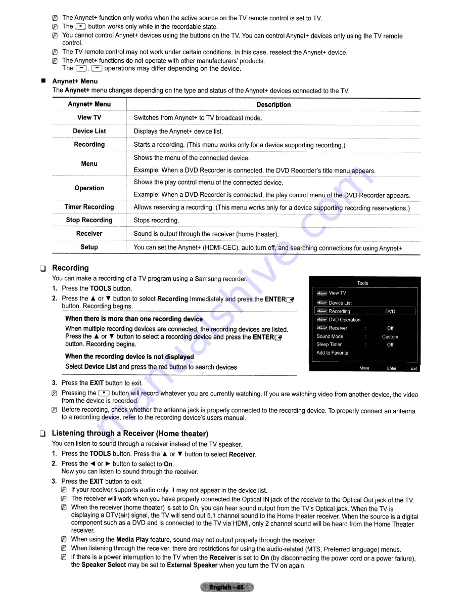 Samsung 305PN50550 User Manual Download Page 45