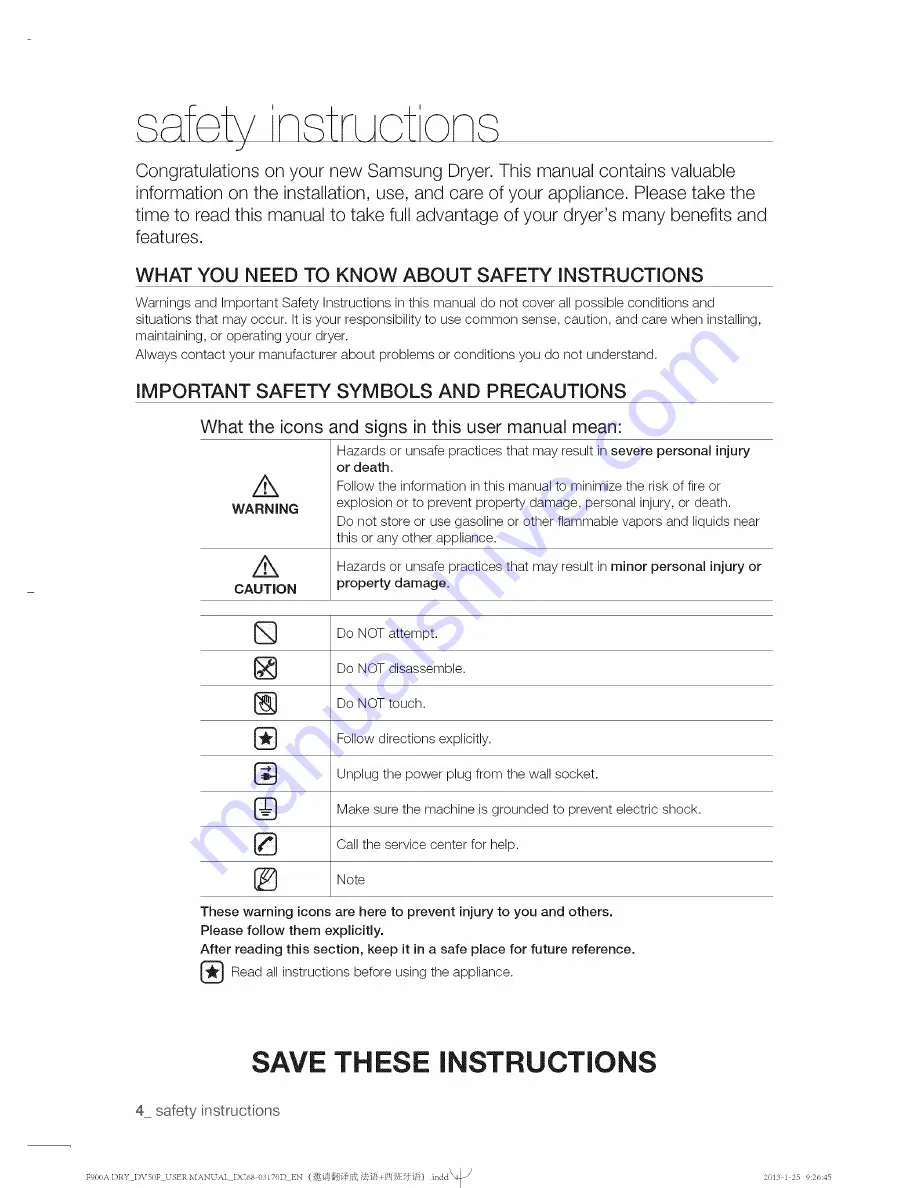 Samsung DV50F9A8EVW/A2 User Manual Download Page 4