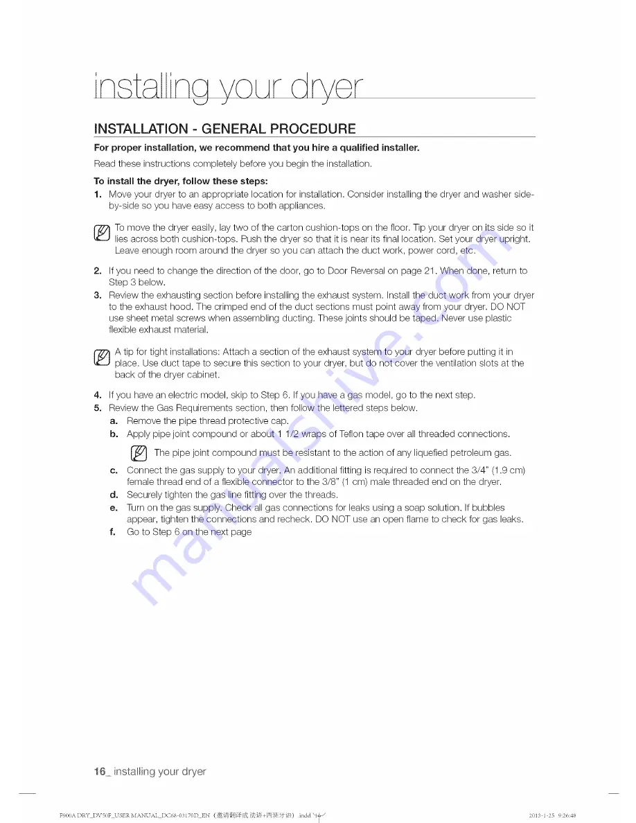 Samsung DV50F9A8EVW/A2 User Manual Download Page 16